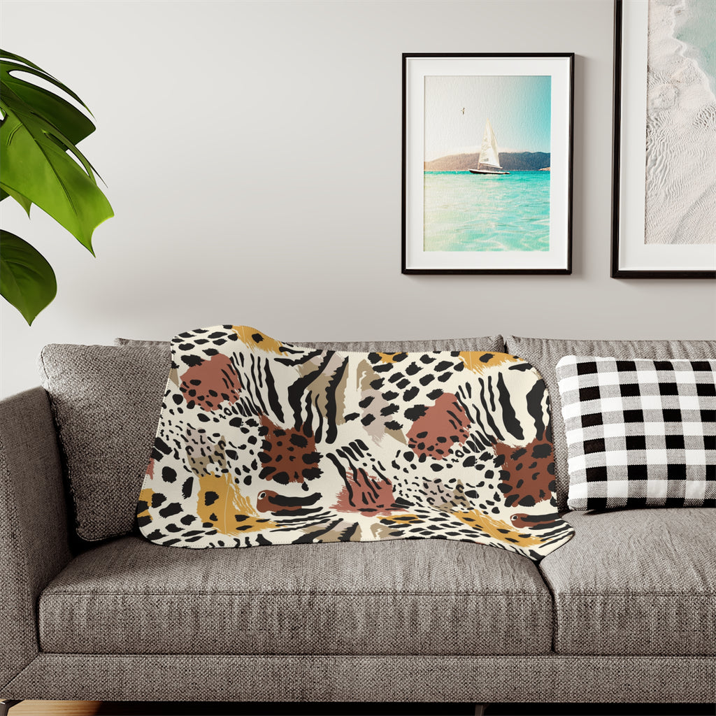 Animal Print Sherpa Blanket — Reversible Leopard & Beige Cozy Throw