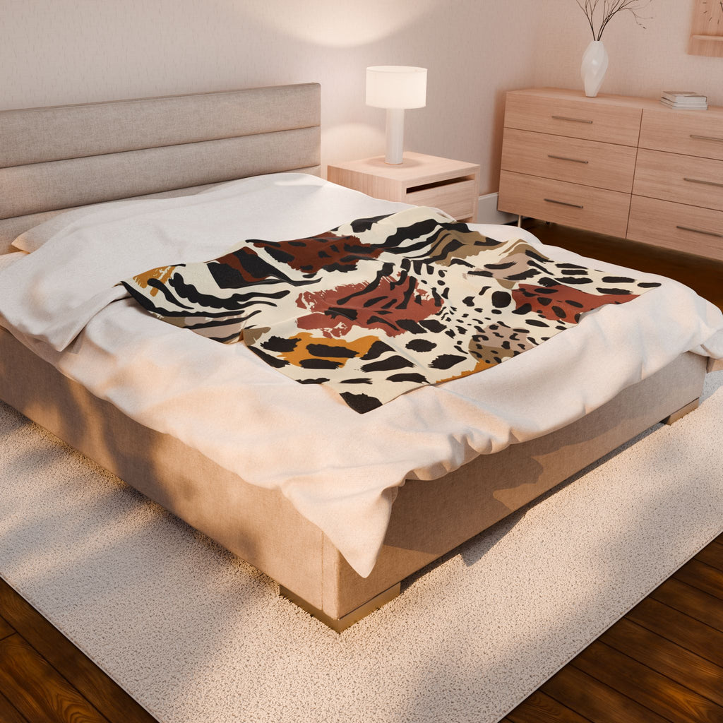 Plush Blanket - Neutral Abstract Animal Print Velveteen Throw