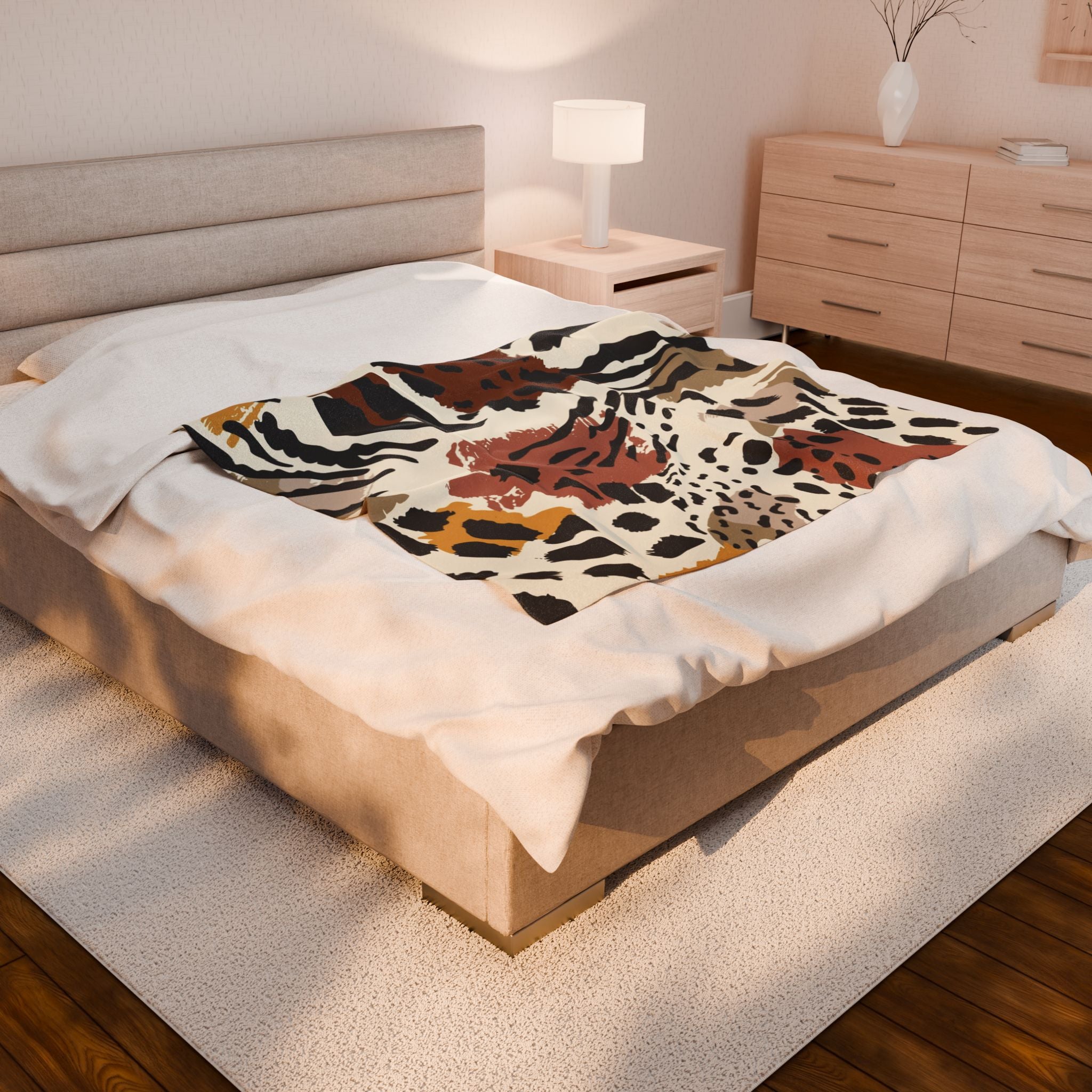 Plush Blanket - Neutral Abstract Animal Print Velveteen Throw