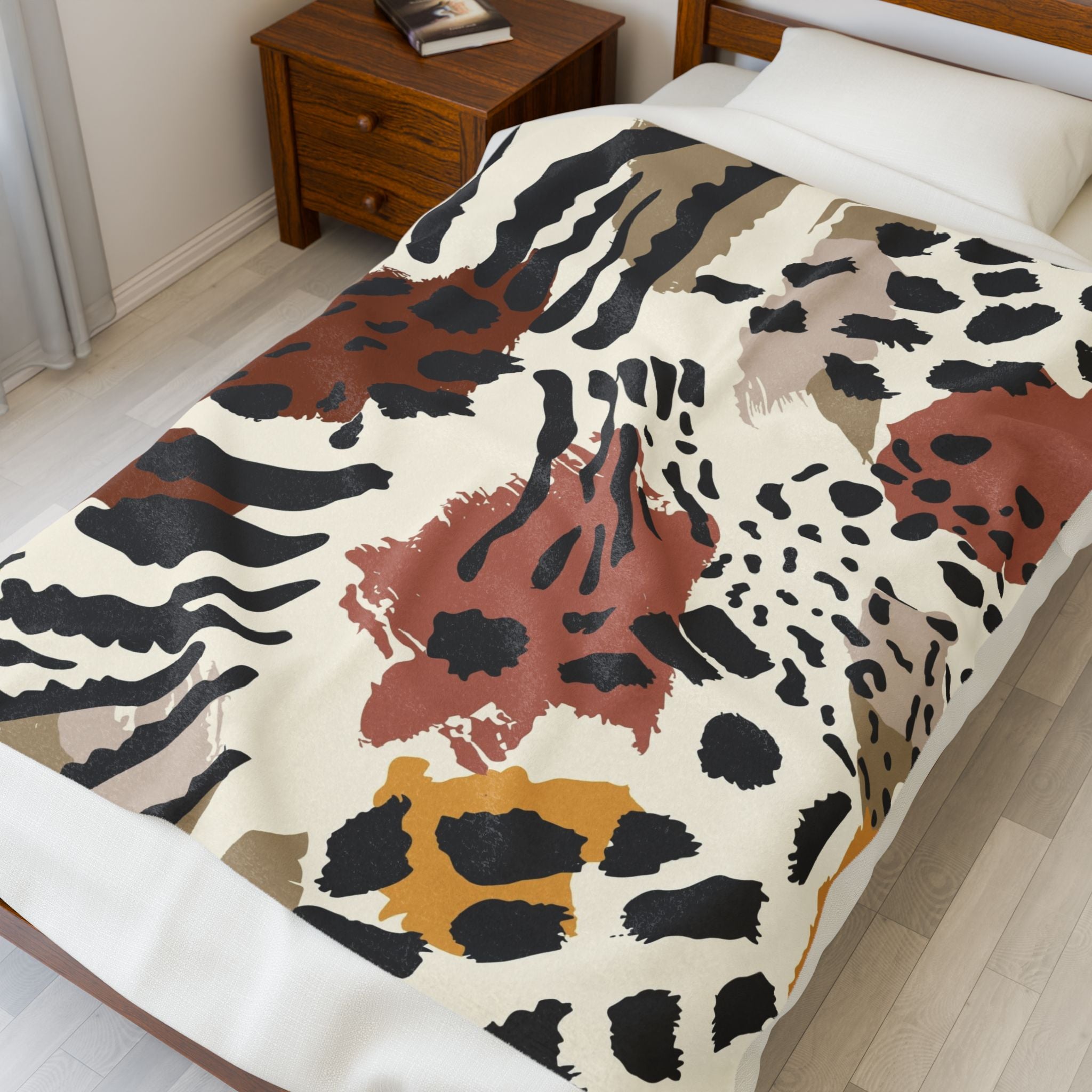 Plush Blanket - Neutral Abstract Animal Print Velveteen Throw